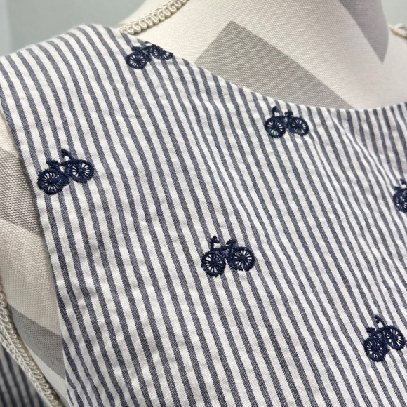 Cynthia Rowley Seersucker Bicycle Print Scalloped Edge Sleeveless Dress 10 - Picture 5 of 12